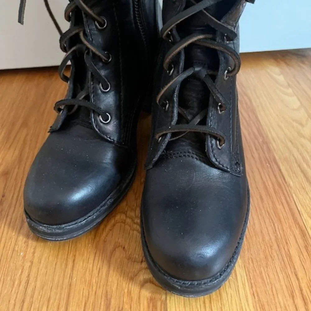 Frye Lace Up Tall Black Leather Combat Boots - 5.5 - Picture 3 of 12